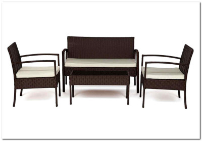 Лаундж сет (диван+2кресла+столик+подушки) (mod. 210000) искусственный ротанг коричневый