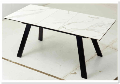 Стол Морис 140 Белый мрамор новый, керамика / черный