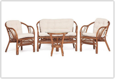 Комплект " NEW BOGOTA " (диван + 2 кресла + стол со стеклом) coco brown (коричневый кокос)