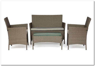 Лаундж сет (диван+2кресла+столик+подушки) (mod. 210013 А) искусственный ротанг светло-серый