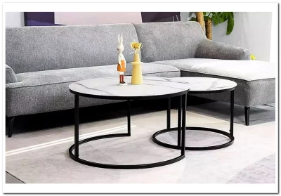 Комплект Signal ATLANTA C, 2 стола журнальных (эффект белого мрамора/черный мат)