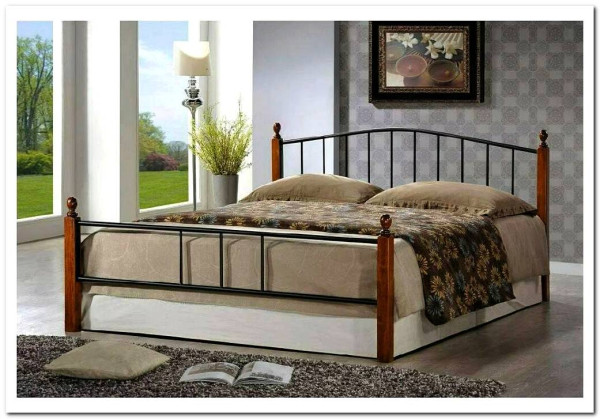 Купить Кровать AT-915 дерево гевея/металл 160*200 (Queen bed), красный дуб/черный с доставкой по России по цене производителя можно в магазине Другая мебель в Алексеевке