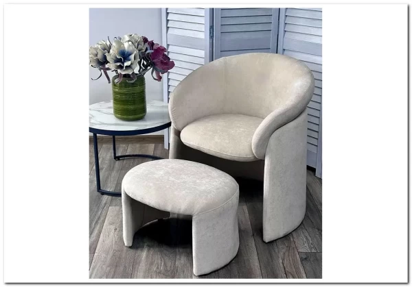 Кресло+оттоманка HUG AT5139-09 Св. бежевый, ткань/каркас металл в обивке AT5139-09 ®DISAUR Кресло+оттоманка HUG AT5139-09 Св. бежевый, ткань/каркас металл в обивке AT5139-09 ®DISAUR